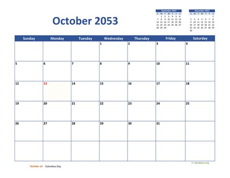 October 2053 Calendar Classic