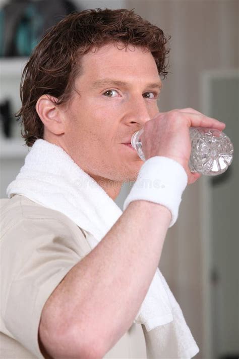 Man Drinking Water After Workout Stock Image Image Of Male Shaved