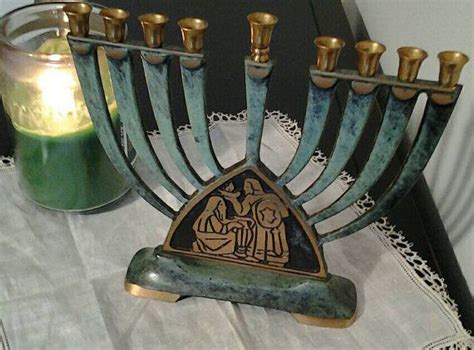 menorah dayagi israel vintage brass with green patina hanukkah etsy green patina menorah