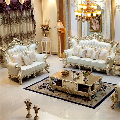 Luxurious Classic Sofas Wooden Royal Furniture Designs Sofa Set Golden