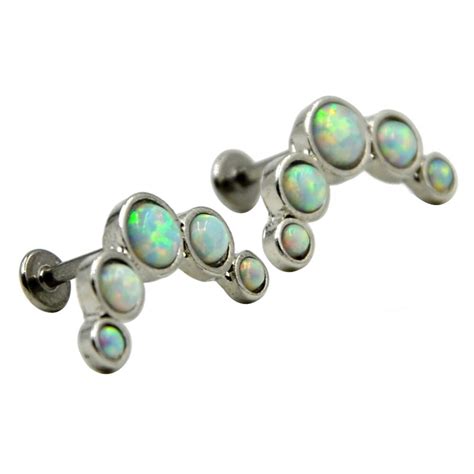 Pc Snow Fire White Opal Stone Lip Piercing Stud Labret Ring Ear Helix