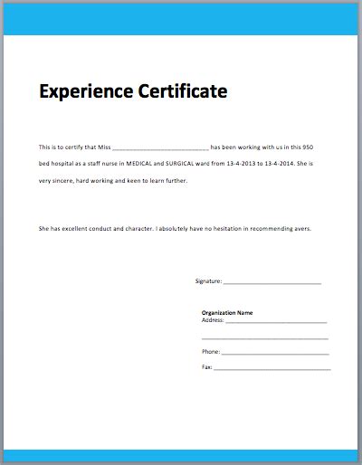 Work Experience Certificate Template My Word Templates