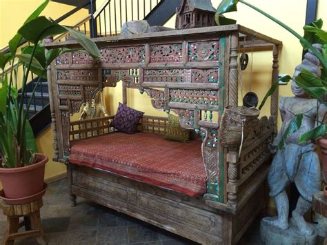Antique Chinese Canopy Bed From Bali Hand Carved Teak Wood Asian