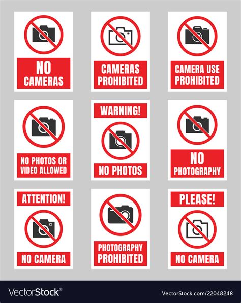 No Photo Sign Photography Prohibited Signboard Vector Image