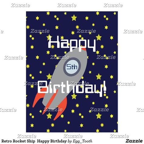 Retro Rocket Ship Happy Birthday Postcard Birthday