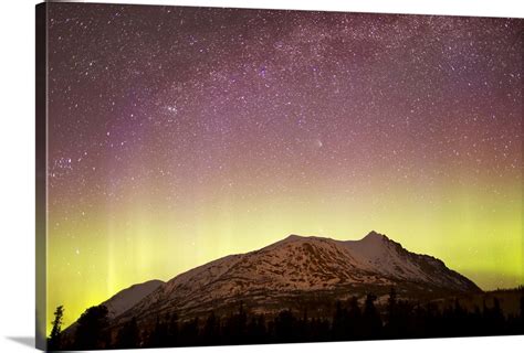 Aurora Borealis Comet Panstarrs And Milky Way Over Yukon Canada Wall