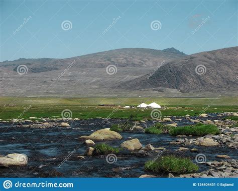 Mongolian Yurt Called Ger In A Landscape Of North West Mongolia Stock