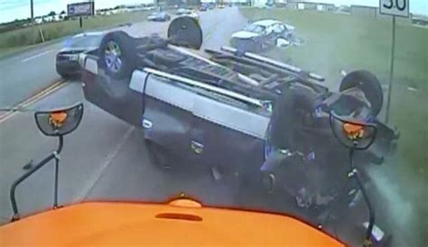 Dashcam Video Captures A Major Accident Right In Front Of A School Bus