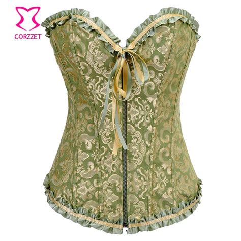 2550a Bustier Sexy Jacquard Overbust Corsets Gothic Corselet Front Zipper Sexy Woman Clothes