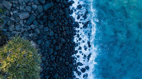 Hd Wallpaper Blue Sea Landscape Aerial View Water Coast Rocks