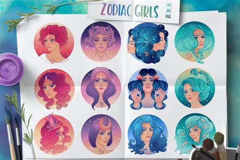 12 Zodiac Girls Vector Set People Illustrations ~ Creative Market
