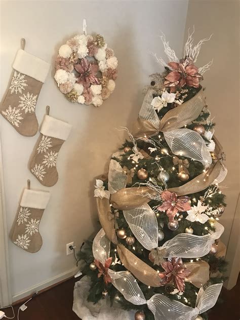 Rustic Rosegold With Burlap Christmas Tree 😍 Burlap Christmas Tree