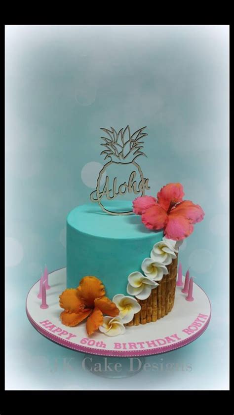 Hawain Themed Birthday Cake With Handmade Franapani And Hibiscus