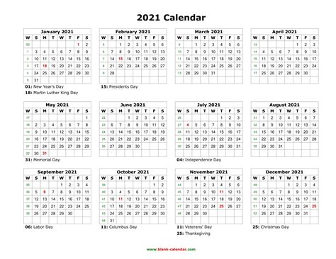 2021 Calendar Printable Template Free Calendar Printables Free Blank