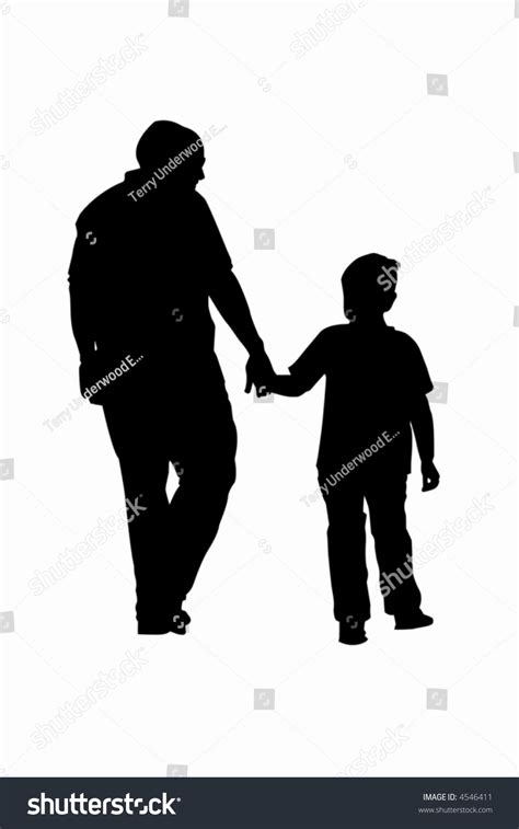 Father Son Walking Silhouette Vector De Stock Libre De Regalías