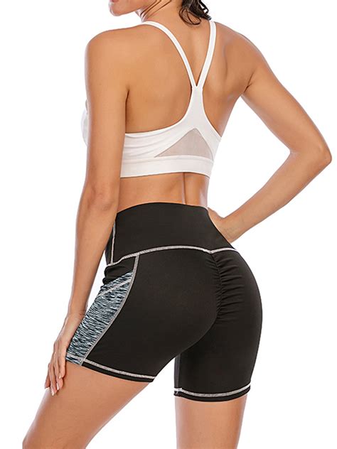 lelinta women s compression yoga shorts classic ruched booty high waisted tummy control