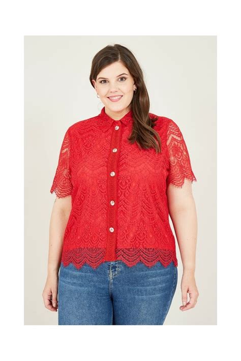 Red Plus Size Lace Shirt