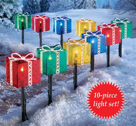 CHRISTMAS PRESENTS GIFT BOX OUTDOOR PATHWAY LIGHT SET HOLIDAY YARD