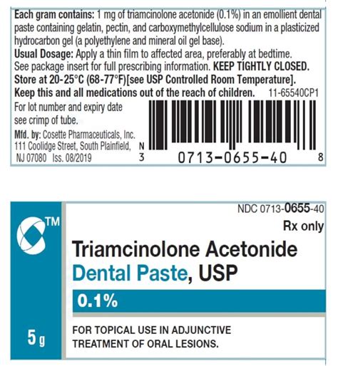 Buy triamcinolone acetonide 0.1% ointment online wholesale for a great low price online at mountainside medical equipment. TRIAMCINOLONE ACETONIDE DENTAL PASTE, USP 0.1% Rx only