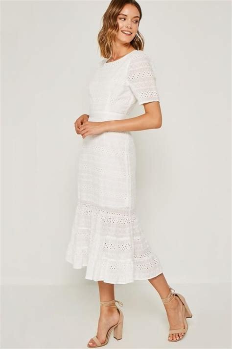 Off White Eyelet Ruffle Midi Dress White Midi Dress Midi Ruffle