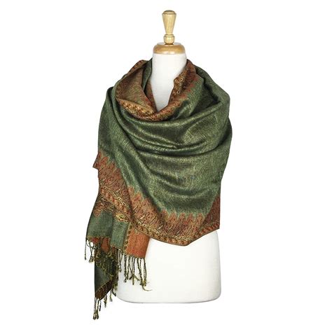 Paskmlna Border Pattern Double Layered Reversible Woven Pashmina Shawl