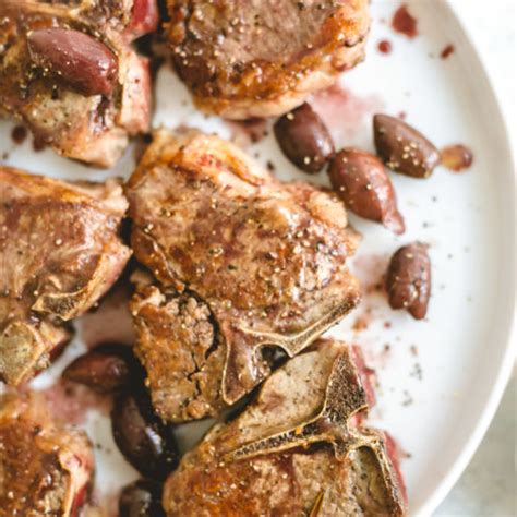 1/2 cup greek olive oil, plus 2 tablespoons for lemons. Lamb Chops with Red Wine and Rosemary - Andie Mitchell