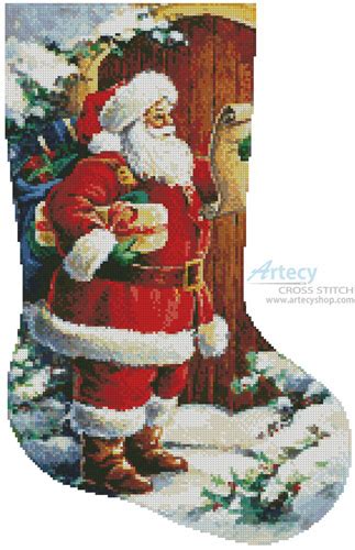 artecy cross stitch santa at the door stocking right cross stitch pattern to print online