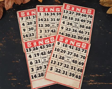 Antique Bingo Cards Lot Of 5 Redwhite Vintage Cards Decor Etsy
