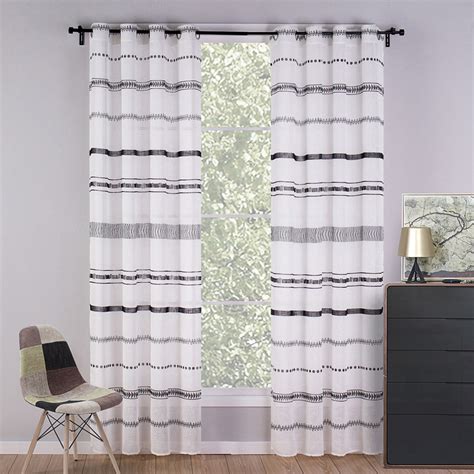 Pinstripe Country White And Black Gray Thin Linen Geometric Curtains