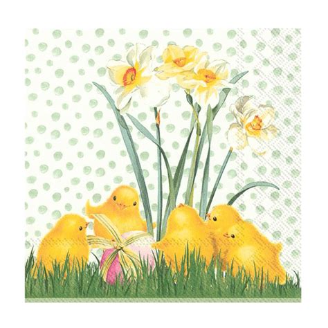 Paper Napkins Easter Chicks With Daffodils