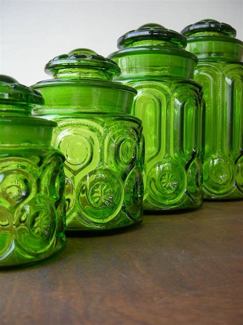 Vintage Green Glass Moon And Stars Canister Set Green Vintage Green