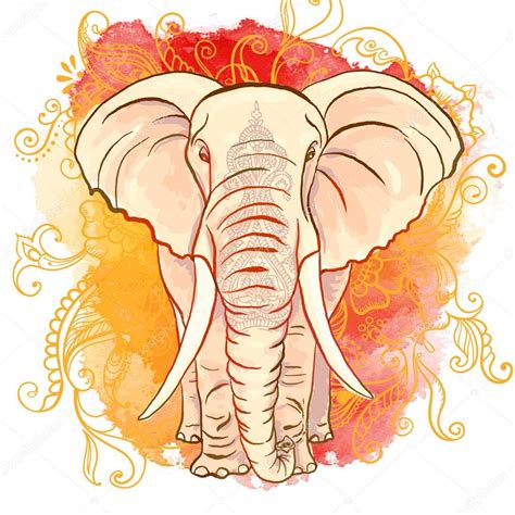 Vector Indian Elephant On The Watercolor Blot — Stock Vector © Freire