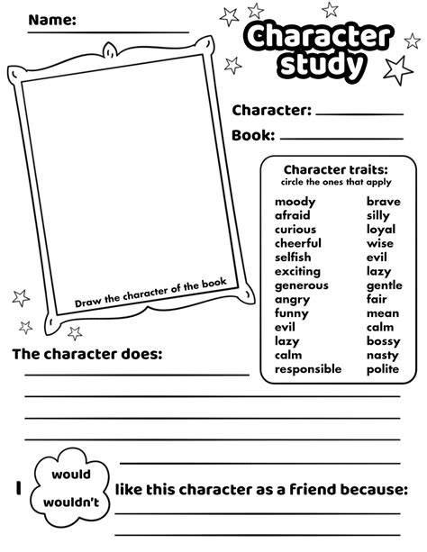 Character Study Worksheet Printable Template Free Printable