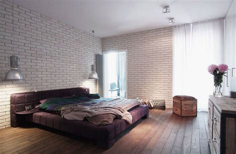 Enter Rustic In Your Bedroom Wall Of White Bricks For Warm Ambience