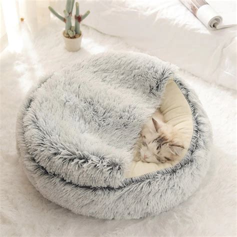 New Style Fluffy Pet Dog Cat Bed Round Plush Cat Warm Bed Etsy