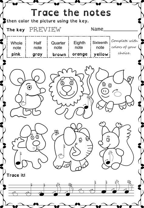 Funny Worksheets To Trace Basic Music Symbols For Younger Kids Small