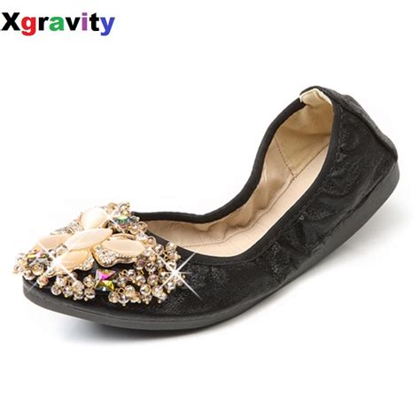 Xgravity Crystal Flats Luxury Ballet Flat Shoes Rhinestone Women Spring