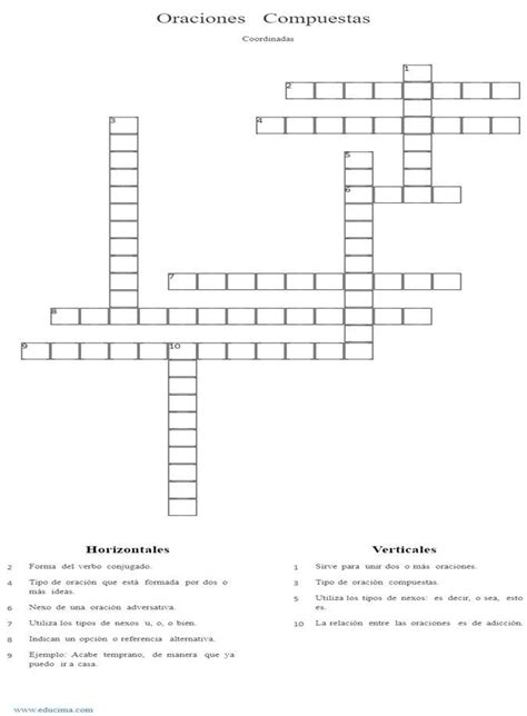 8complete El Siguiente Crucigrama Referente A Las Oraciones Compuestas