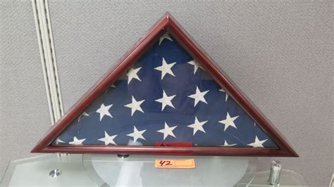 American Flag In Triangular Woodglass Display Case