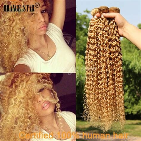 3pcs Brazilian Curly Blonde Hair Extensions Honey Blonde Human Hair Weft Curly Virgin Blonde