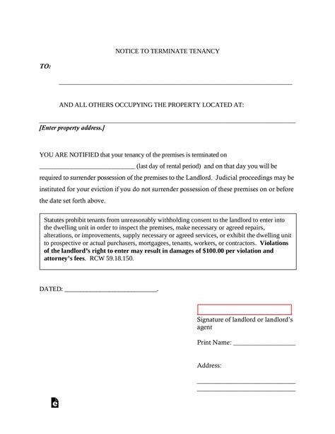 washington lease termination letter form  day notice