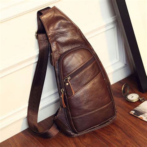 Mens Genuine Leather Sling Chest Bag Travel Hiking Messenger Shoulder