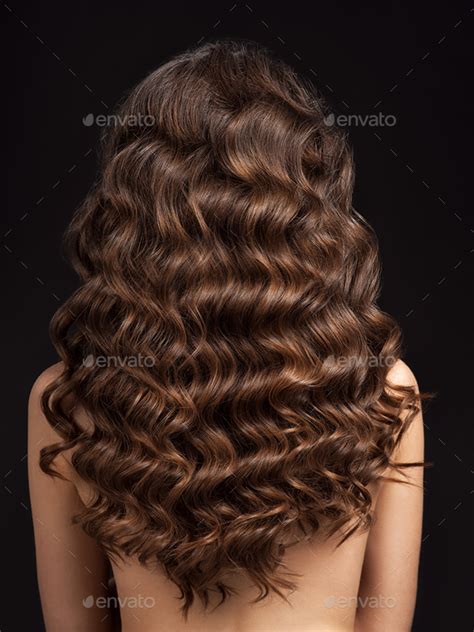 Girl With Long Curly Hair Rear View Hair Texture Close Up Stock