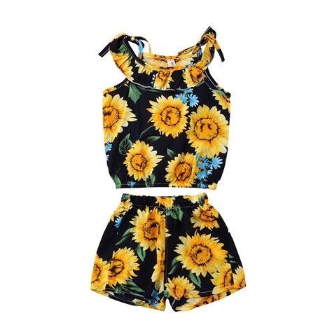 Summer Toddler Baby Girl Set Clothes Sunflower Topsshorts