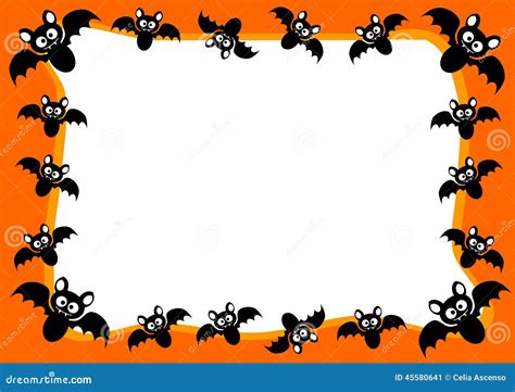 Halloween Invitation Card Flying Bats Frame Stock Illustration