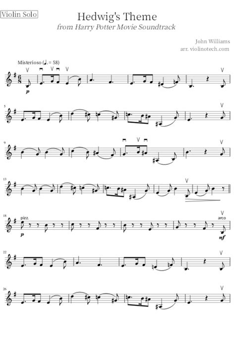Harry Potter Hedwig S Theme Solo Violin Late Intermediate Level Sheet