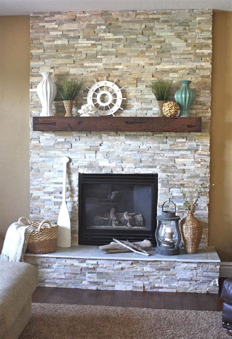 10 Rustic Stacked Stone Fireplace