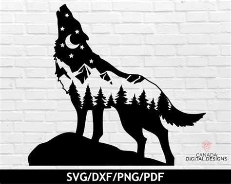 Mountain Wolf Silhouette Svg Mountain Scenery Svg Night Sky Etsy