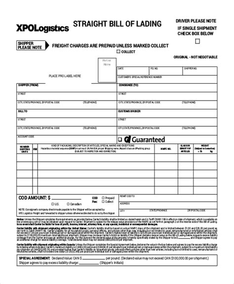 Truck Bill Of Lading Template