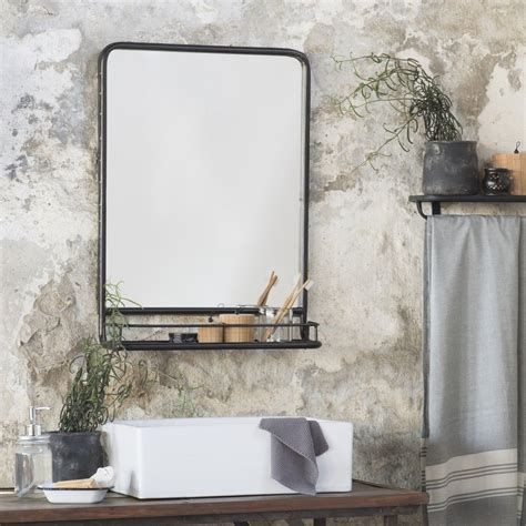 Bathroom mirrors available in a wide variety of shapes, styles & colours. Large Black Distressed Industrial Mirror with Shelf PRE ...